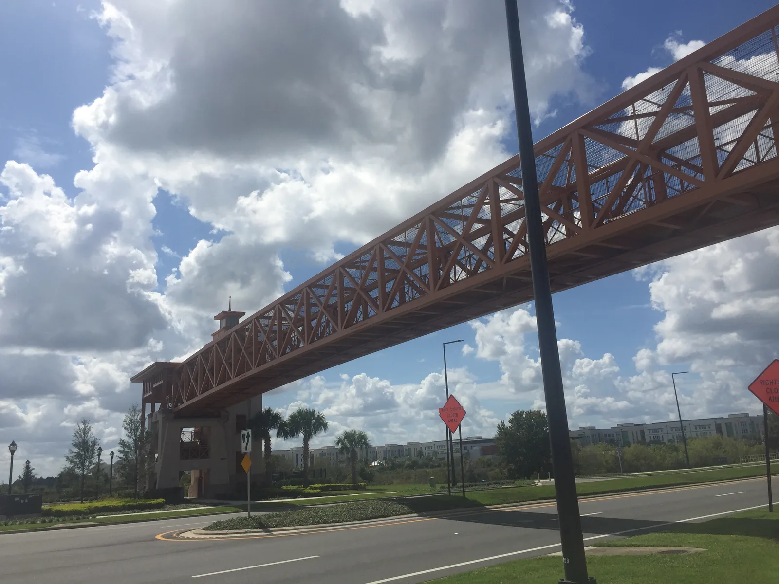 The skywalk over Western Way at Flamingo Crossings, the Horizon West area near Hash House A Go Go
