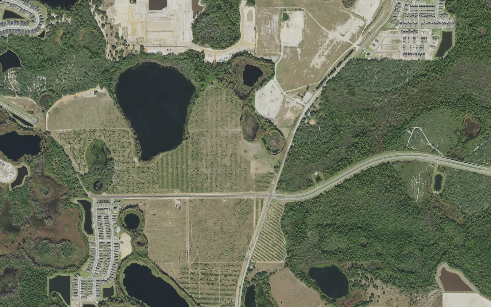 Aerial view of Village I around Lake Star, west of Avalon Road